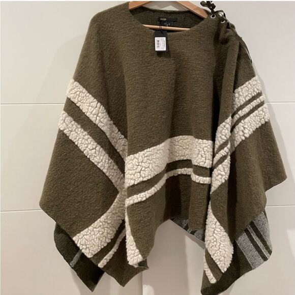 NWT Maje Wool Blend Olive Green Poncho - Picture 2 of 3